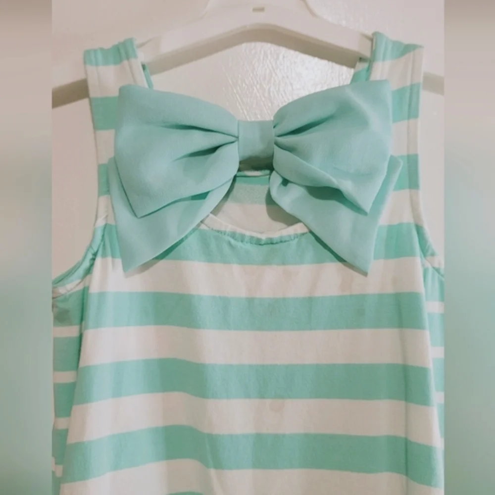 Tommy Bahama Mint Green Striped Dress with Pink Heart Sequins Accent Size S 5/6 - Picture 9 of 10